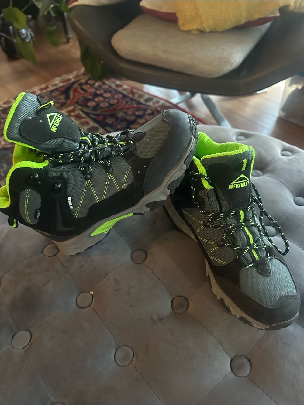 McKinley Boys/Ladies Gray/Black and Neon Green Hiking Boots